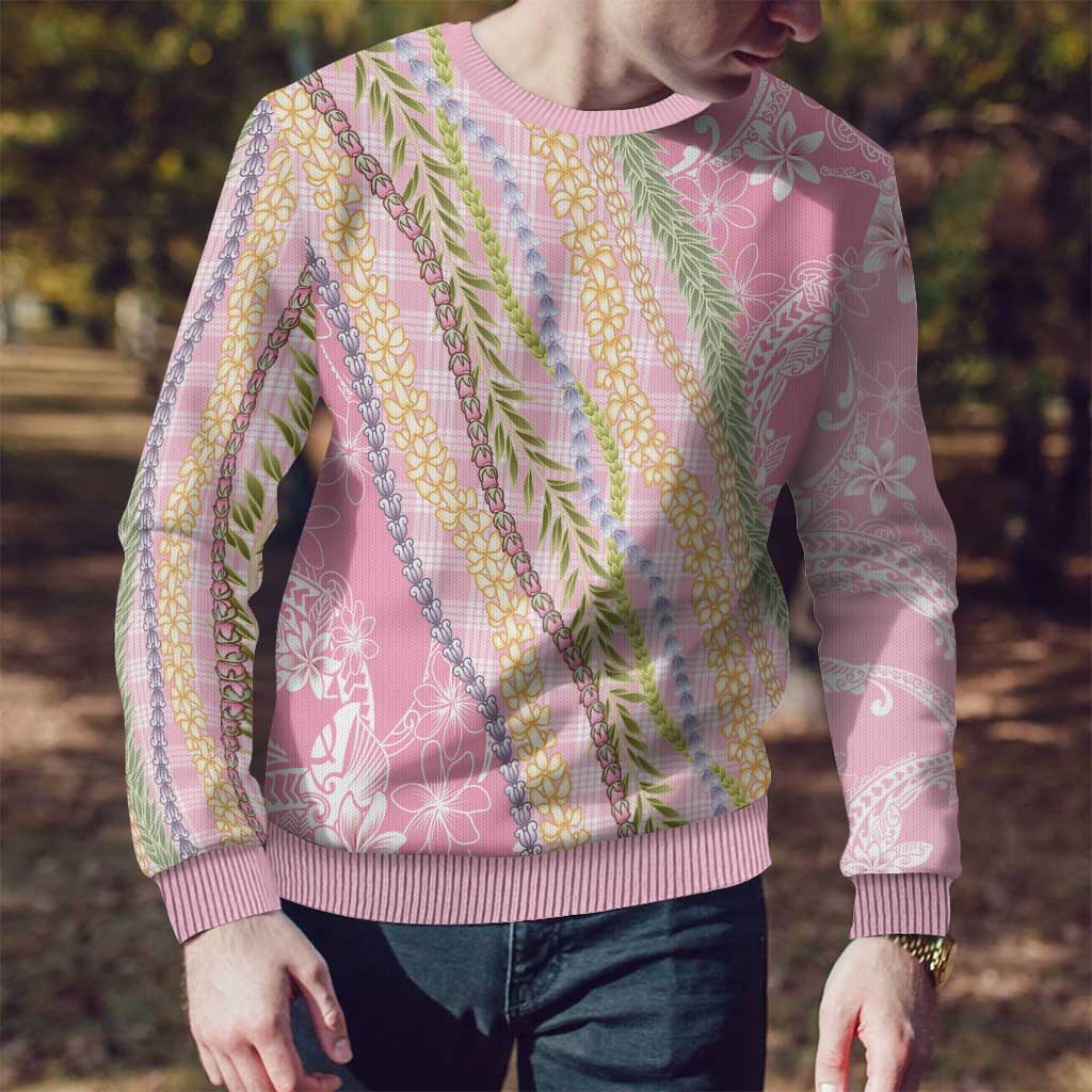 Pink Palaka Hawaii Leis Ugly Christmas Sweater Hawaiian-plaid Elegant Tropical Vibes - Polynesian Pride