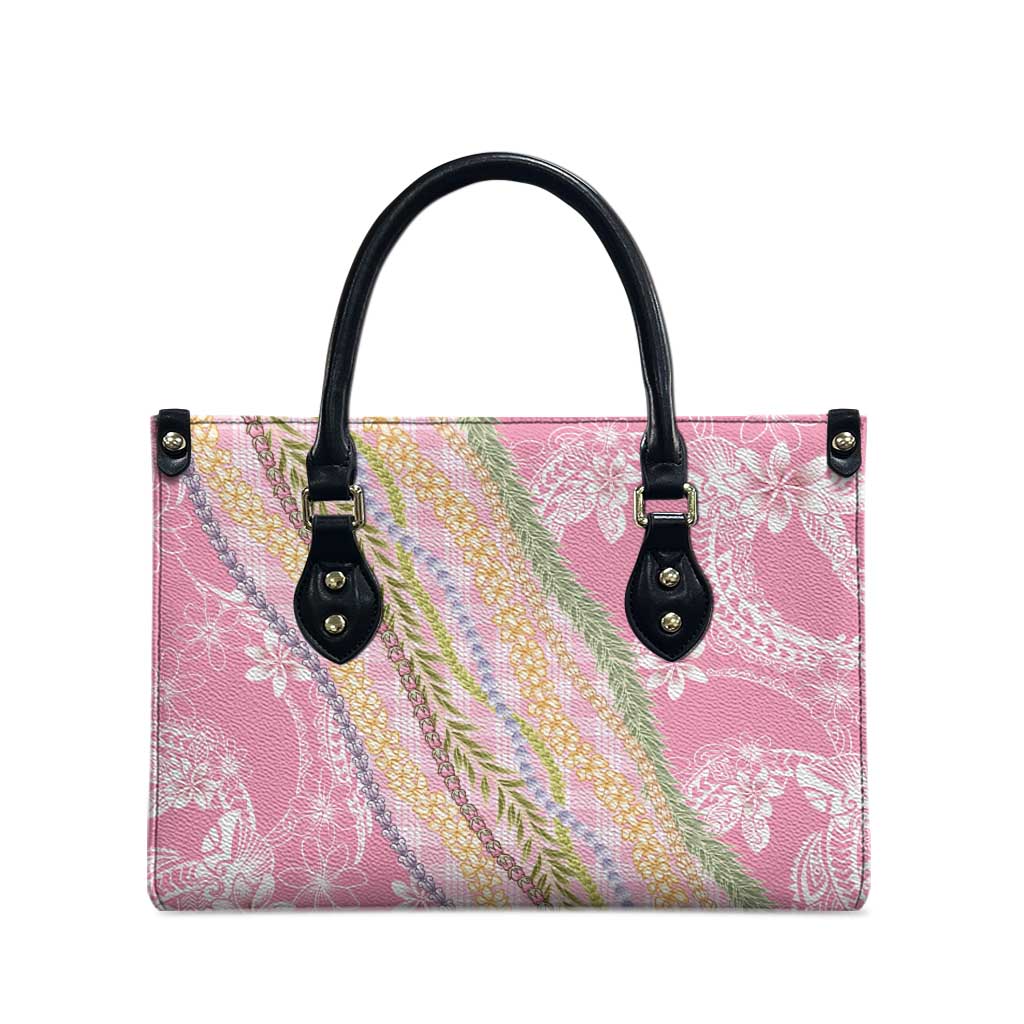 Pink Palaka Hawaii Leis Leather Bag Hawaiian-plaid Elegant Tropical Vibes - Polynesian Pride