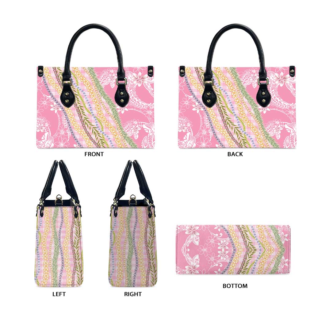 Pink Palaka Hawaii Leis Leather Bag Hawaiian-plaid Elegant Tropical Vibes - Polynesian Pride