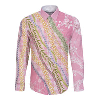 Pink Palaka Hawaii Leis Long Sleeve Button Shirt Hawaiian-plaid Elegant Tropical Vibes - Polynesian Pride