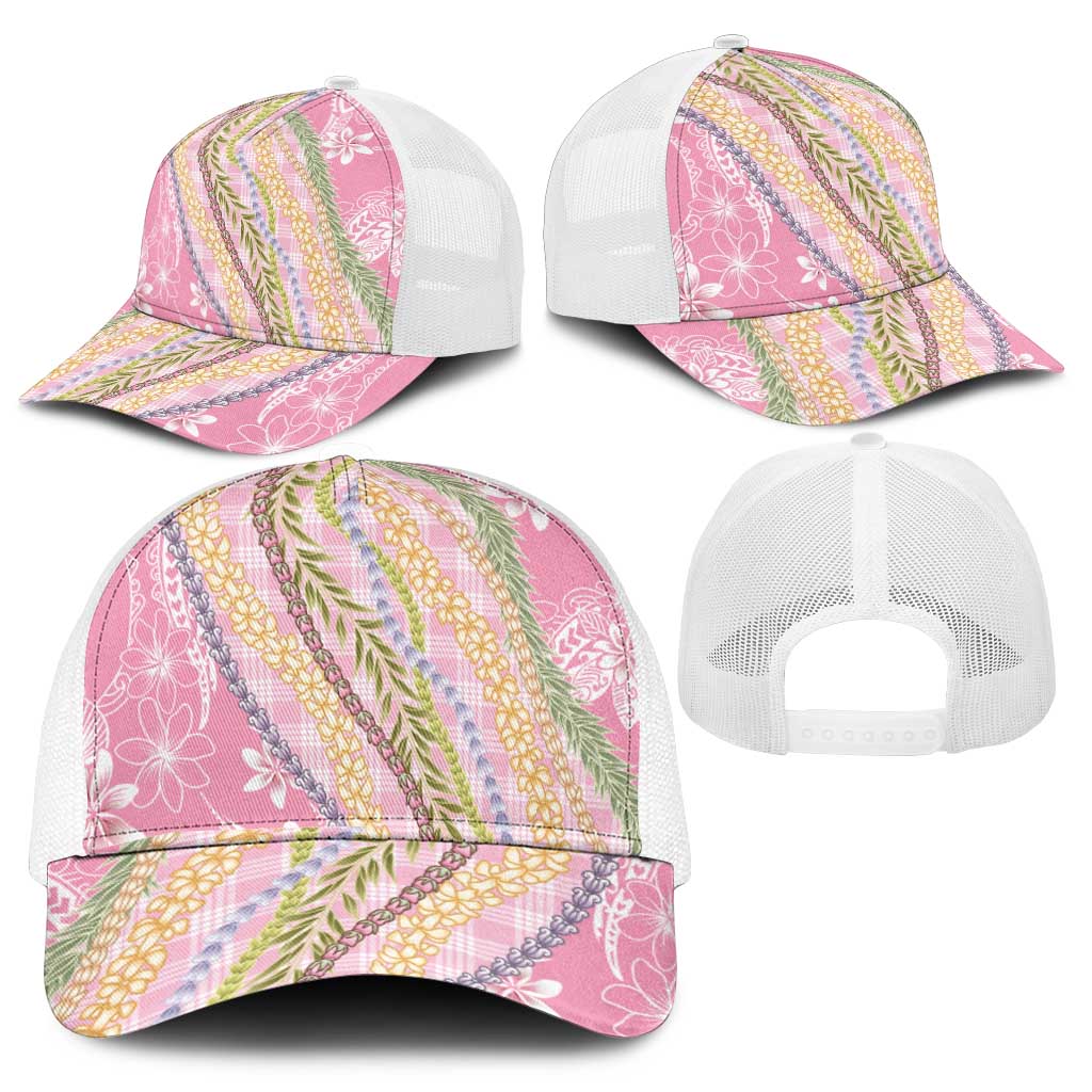 Pink Palaka Hawaii Leis Mesh Trucker Cap Hawaiian-plaid Elegant Tropical Vibes - Polynesian Pride