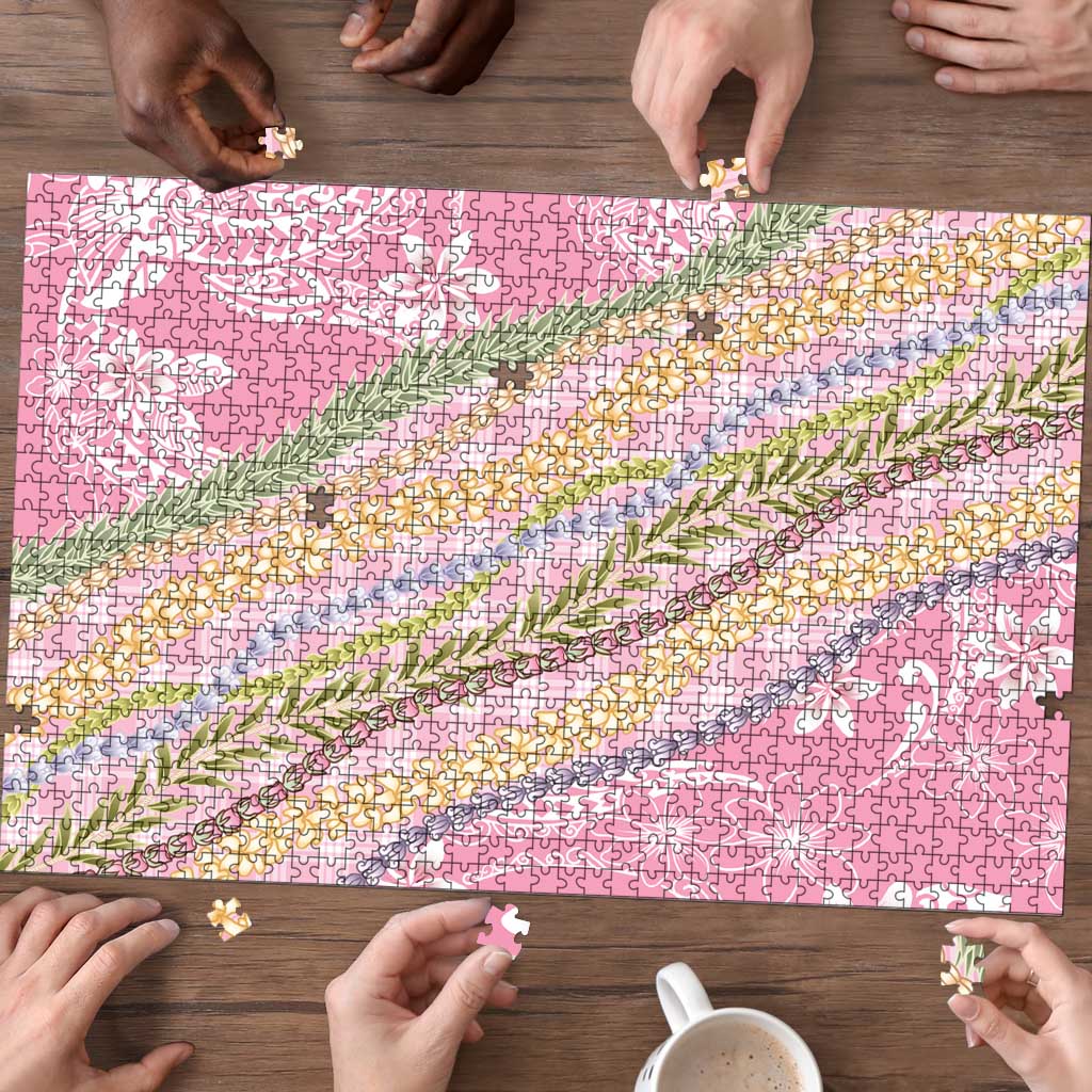 Pink Palaka Hawaii Leis Puzzle Hawaiian-plaid Elegant Tropical Vibes - Polynesian Pride