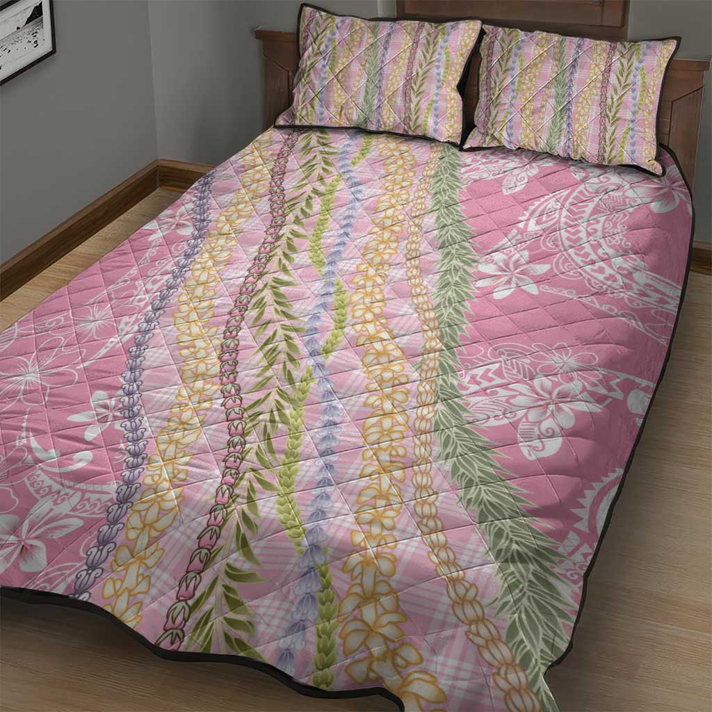 Pink Palaka Hawaii Leis Quilt Bed Set Hawaiian-plaid Elegant Tropical Vibes - Polynesian Pride