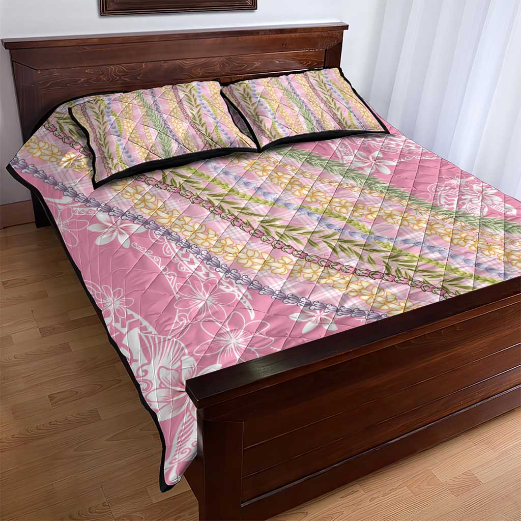 Pink Palaka Hawaii Leis Quilt Bed Set Hawaiian-plaid Elegant Tropical Vibes - Polynesian Pride