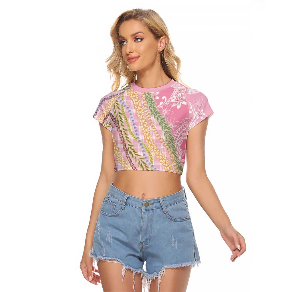 Pink Palaka Hawaii Leis Raglan Cropped T Shirt Hawaiian-plaid Elegant Tropical Vibes - Polynesian Pride
