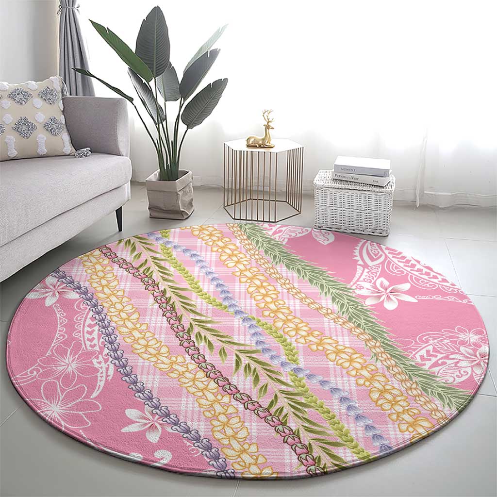 Pink Palaka Hawaii Leis Round Carpet Hawaiian-plaid Elegant Tropical Vibes - Polynesian Pride