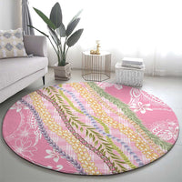 Pink Palaka Hawaii Leis Round Carpet Hawaiian-plaid Elegant Tropical Vibes - Polynesian Pride