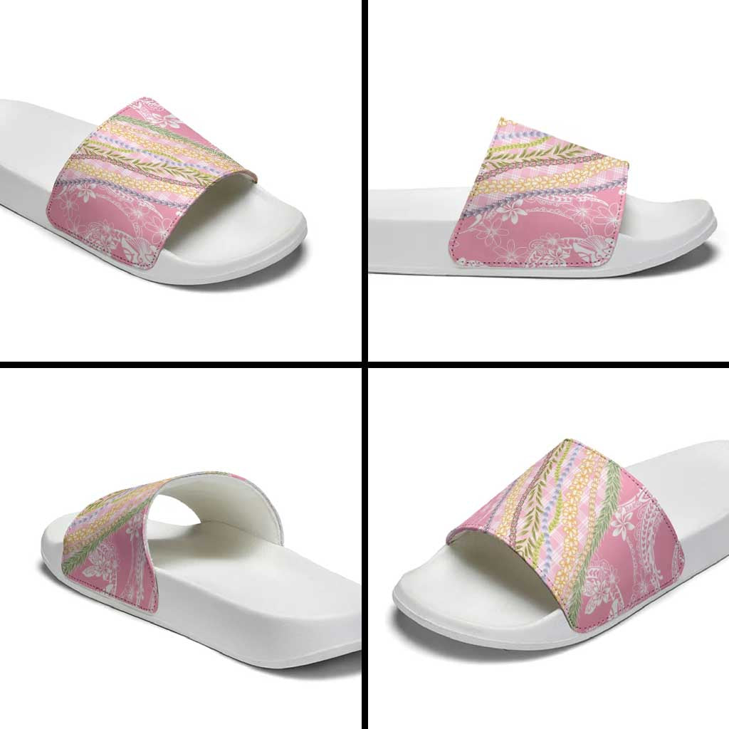 Pink Palaka Hawaii Leis Slide Sandals Hawaiian-plaid Elegant Tropical Vibes - Polynesian Pride