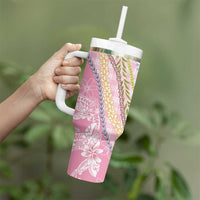 Pink Palaka Hawaii Leis Tumbler With Handle Hawaiian-plaid Elegant Tropical Vibes - Polynesian Pride