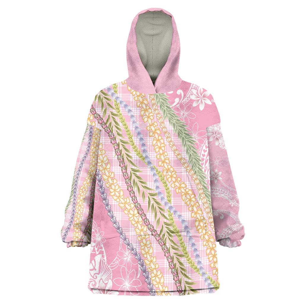 Pink Palaka Hawaii Leis Wearable Blanket Hoodie Hawaiian-plaid Elegant Tropical Vibes - Polynesian Pride