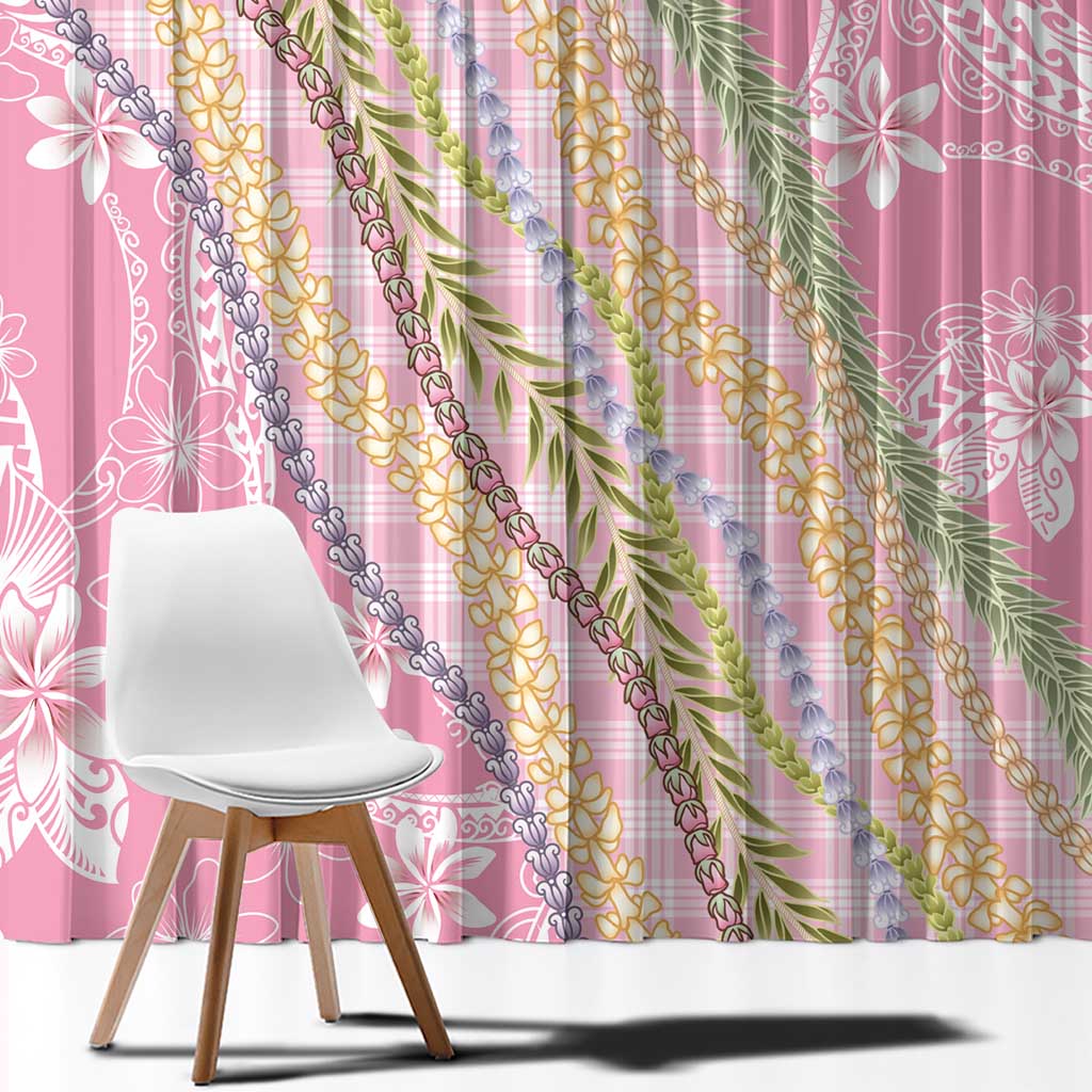 Pink Palaka Hawaii Leis Window Curtain Hawaiian-plaid Elegant Tropical Vibes - Polynesian Pride
