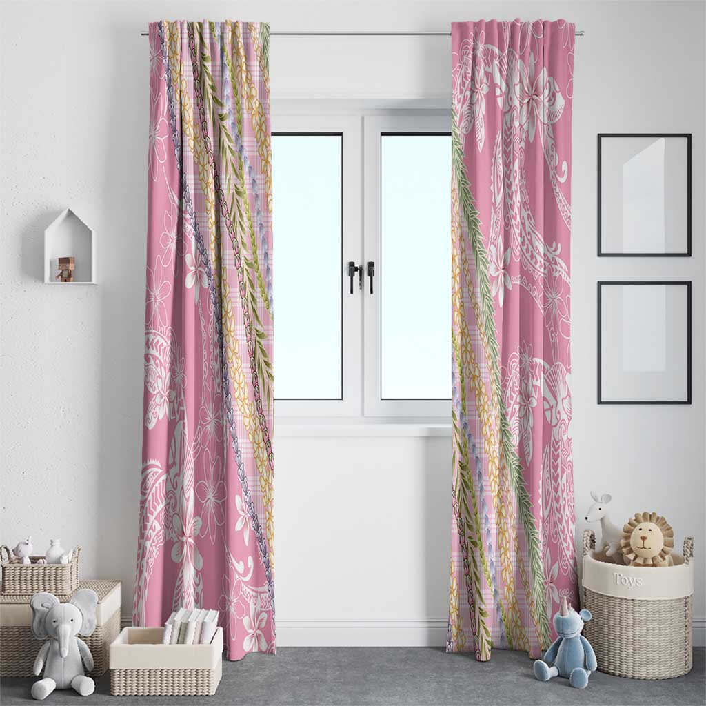 Pink Palaka Hawaii Leis Window Curtain Hawaiian-plaid Elegant Tropical Vibes - Polynesian Pride