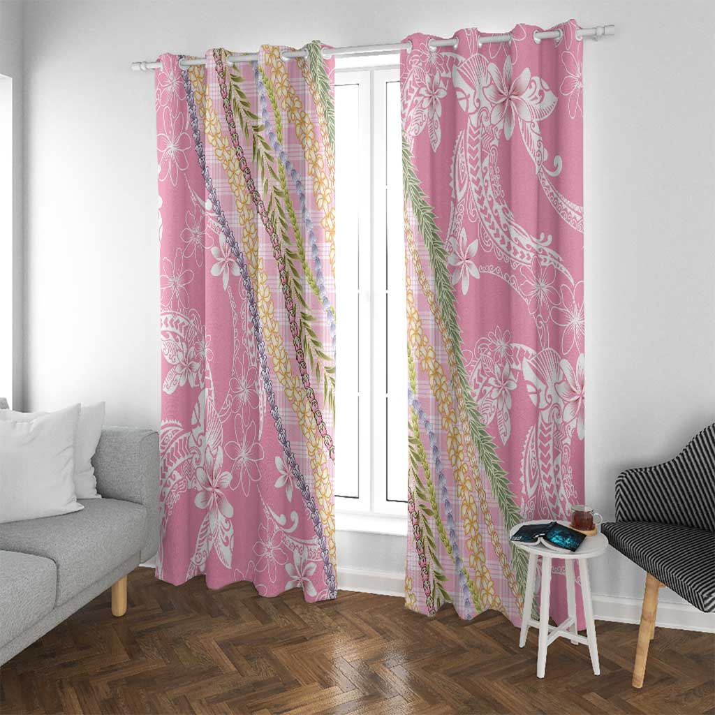 Pink Palaka Hawaii Leis Window Curtain Hawaiian-plaid Elegant Tropical Vibes - Polynesian Pride