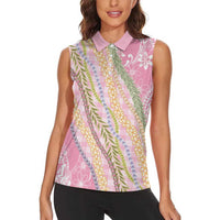 Pink Palaka Hawaii Leis Women Sleeveless Polo Shirt Hawaiian-plaid Elegant Tropical Vibes - Polynesian Pride