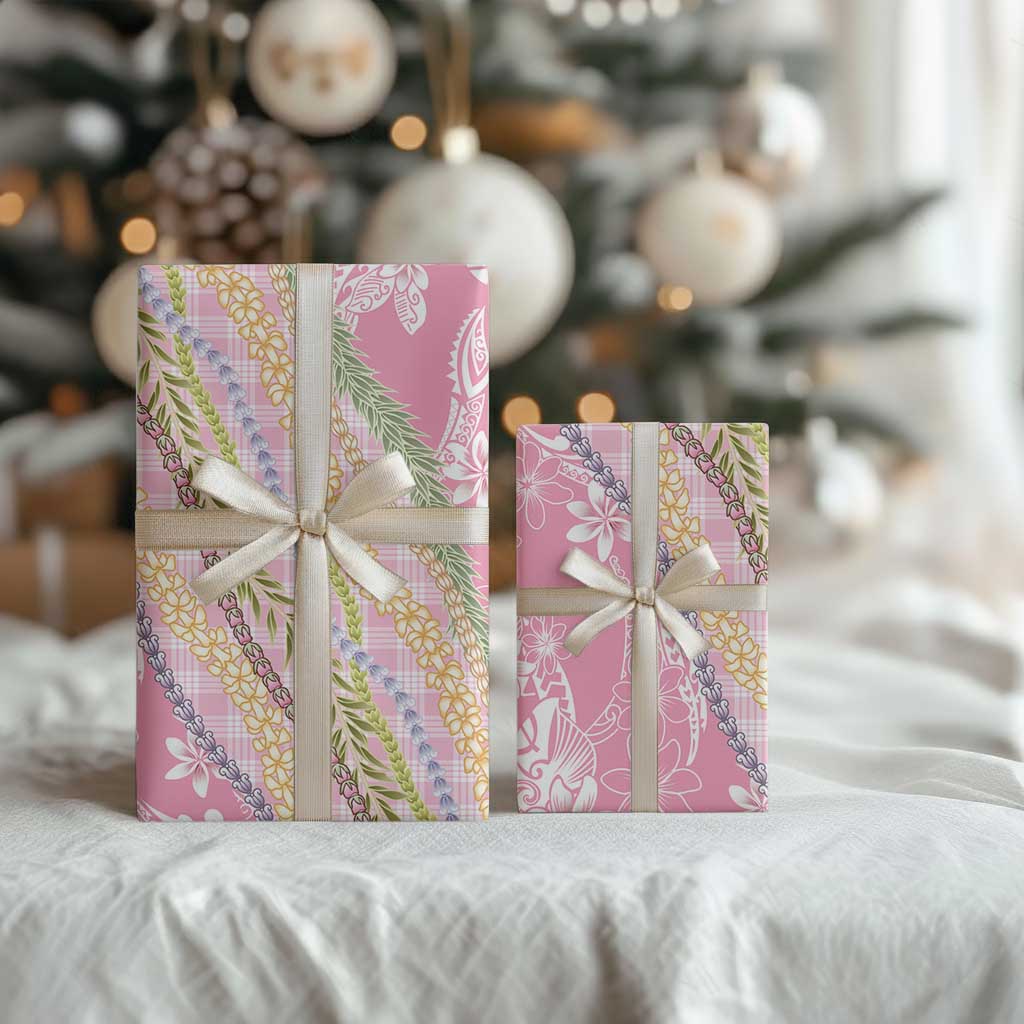 Pink Palaka Hawaii Leis Wrapping Paper Hawaiian-plaid Elegant Tropical Vibes - Polynesian Pride