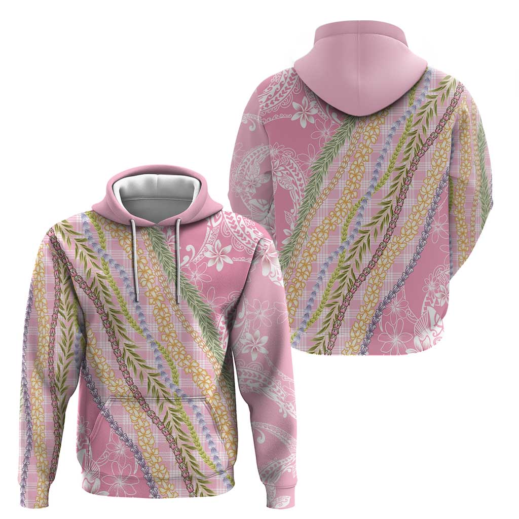 Pink Palaka Hawaii Leis Zip Hoodie Hawaiian-plaid Elegant Tropical Vibes - Polynesian Pride