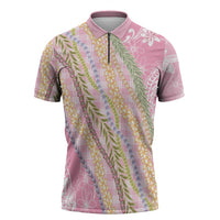 Pink Palaka Hawaii Leis Zipper Polo Shirt Hawaiian-plaid Elegant Tropical Vibes - Polynesian Pride