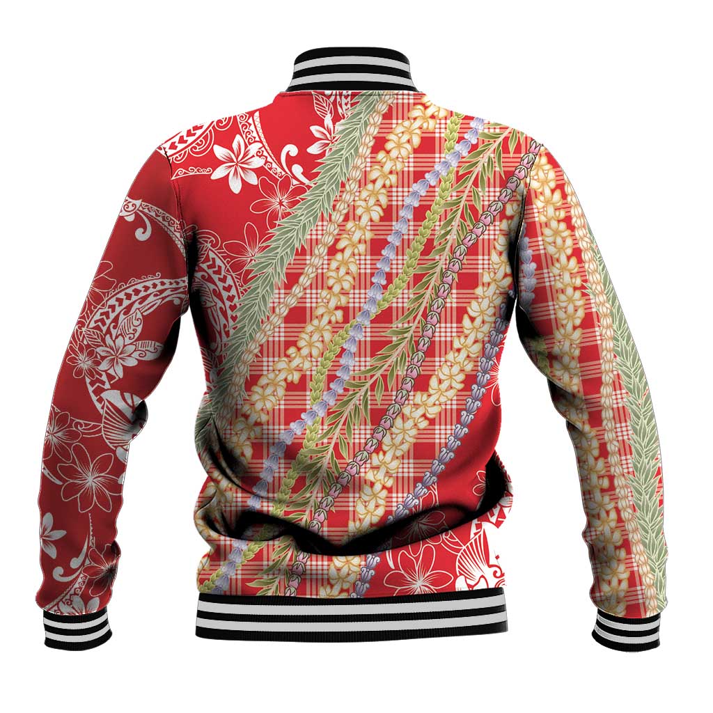 Red Palaka Hawaii Leis Baseball Jacket Hawaiian-plaid Elegant Tropical Vibes - Polynesian Pride