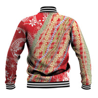 Red Palaka Hawaii Leis Baseball Jacket Hawaiian-plaid Elegant Tropical Vibes - Polynesian Pride