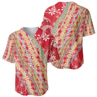 Red Palaka Hawaii Leis Baseball Jersey Hawaiian-plaid Elegant Tropical Vibes - Polynesian Pride