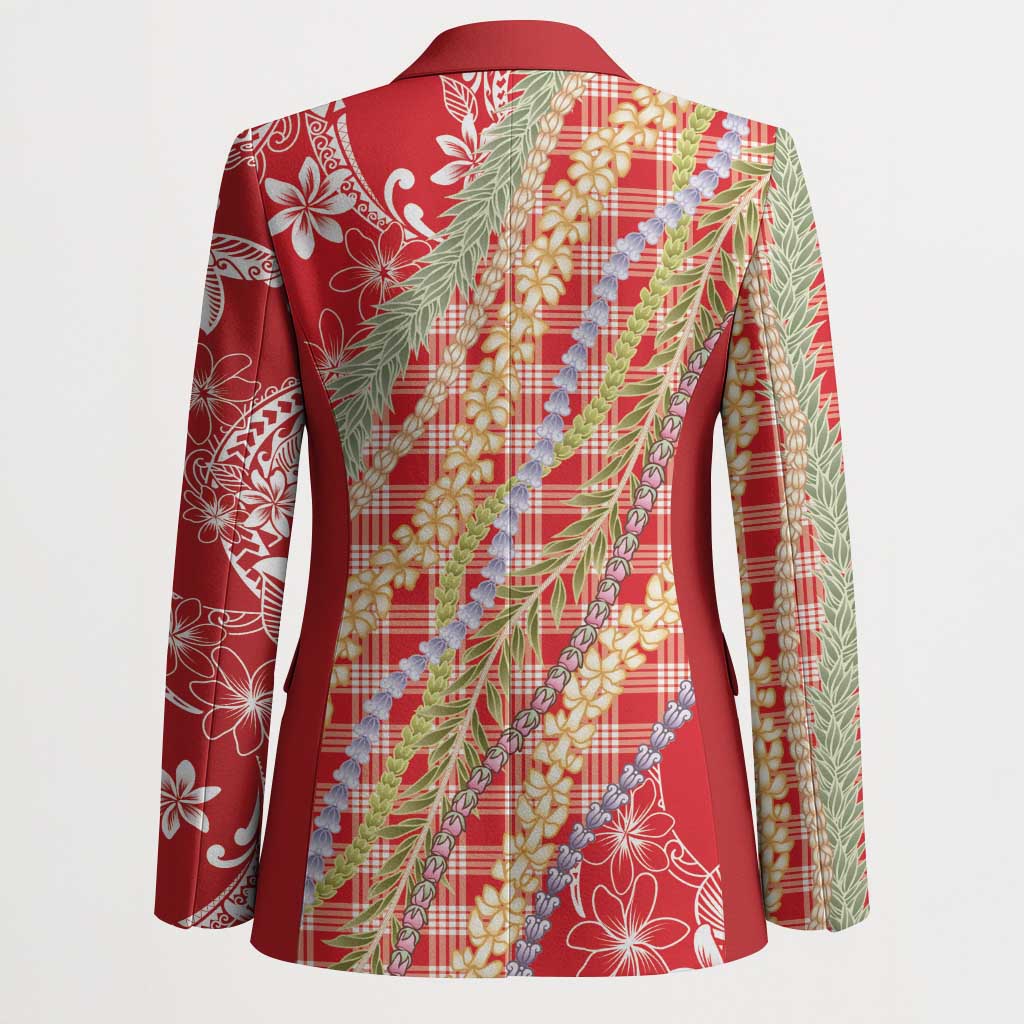 Red Palaka Hawaii Leis Blazer Hawaiian-plaid Elegant Tropical Vibes - Polynesian Pride