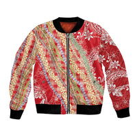 Red Palaka Hawaii Leis Bomber Jacket Hawaiian-plaid Elegant Tropical Vibes - Polynesian Pride