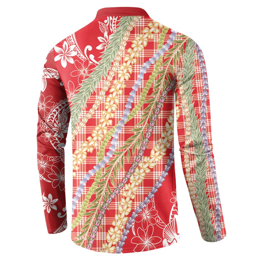 Red Palaka Hawaii Leis Button Sweatshirt Hawaiian-plaid Elegant Tropical Vibes - Polynesian Pride