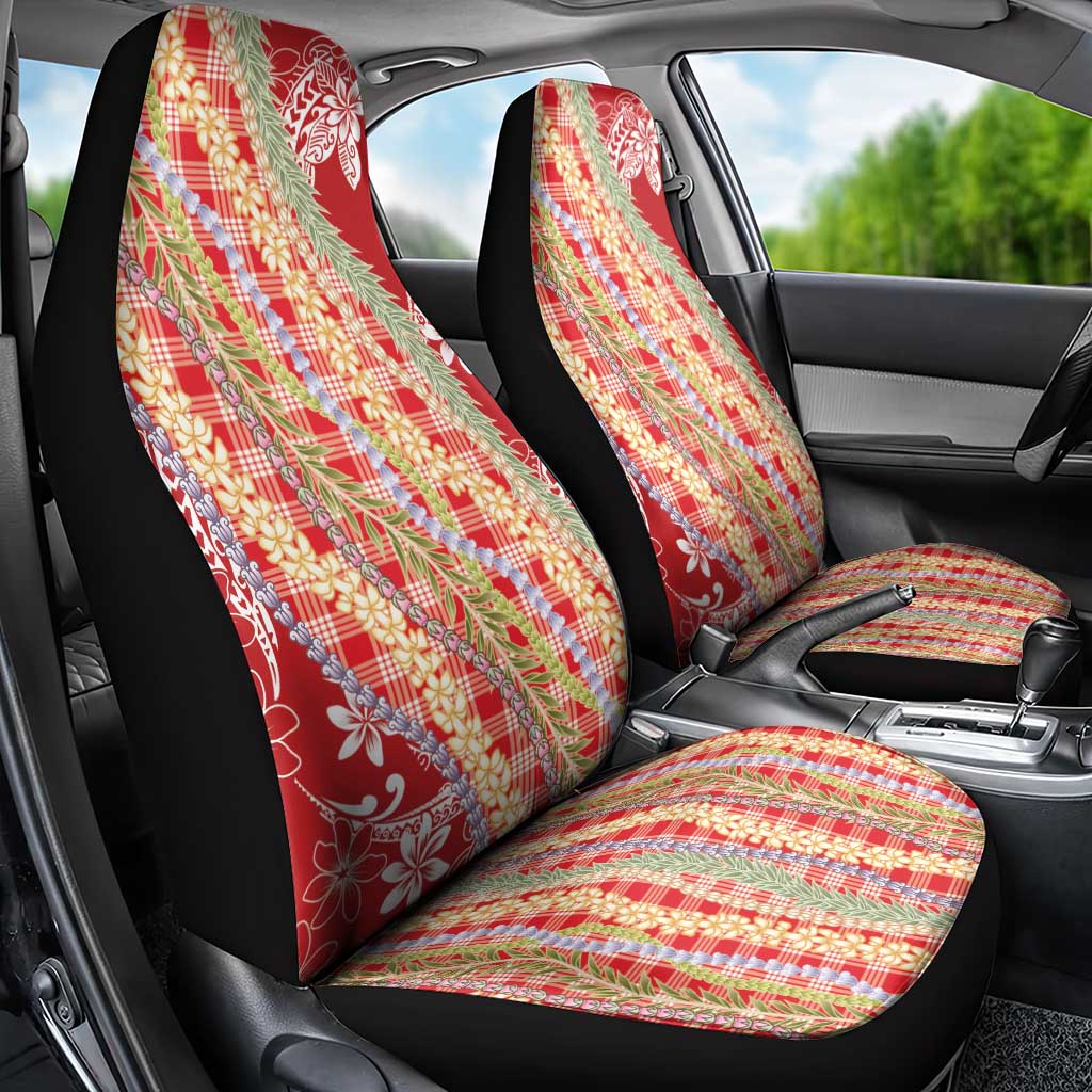 Red Palaka Hawaii Leis Car Seat Cover Hawaiian-plaid Elegant Tropical Vibes - Polynesian Pride
