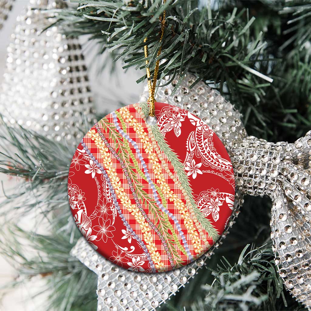 Red Palaka Hawaii Leis Ceramic Ornament Hawaiian-plaid Elegant Tropical Vibes - Polynesian Pride