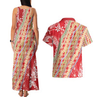 Red Palaka Hawaii Leis Couples Matching Tank Maxi Dress and Hawaiian Shirt Hawaiian-plaid Elegant Tropical Vibes - Polynesian Pride