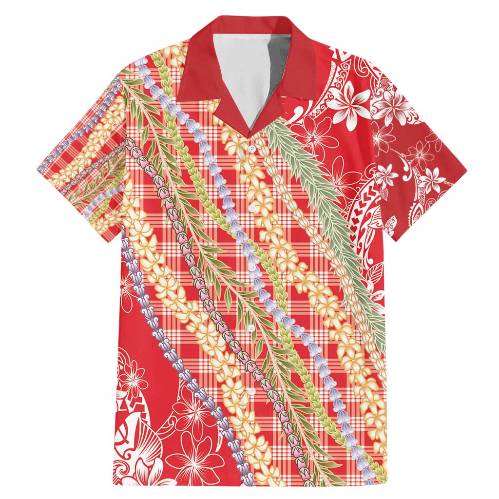 Red Palaka Hawaii Leis Family Matching Mermaid Dress and Hawaiian Shirt Hawaiian-plaid Elegant Tropical Vibes - Polynesian Pride
