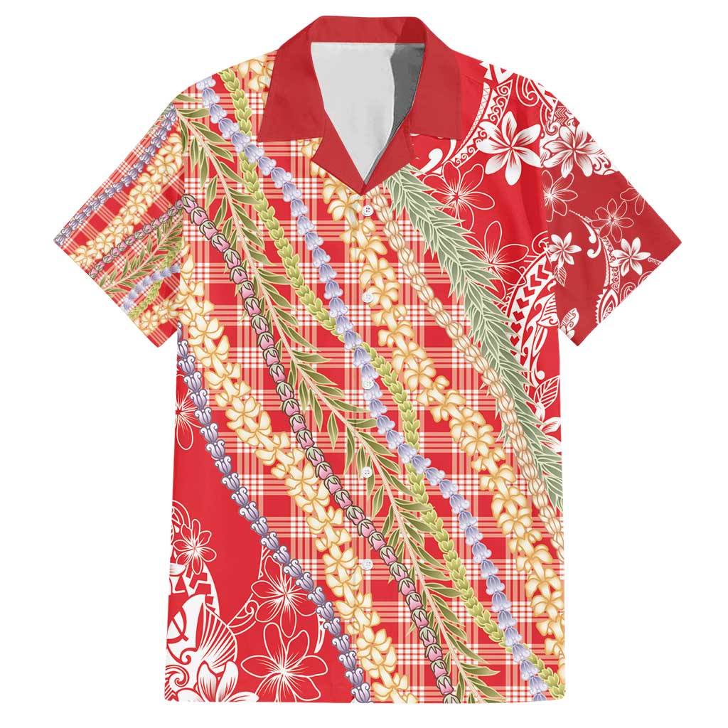 Red Palaka Hawaii Leis Family Matching Short Sleeve Bodycon Dress and Hawaiian Shirt Hawaiian-plaid Elegant Tropical Vibes - Polynesian Pride