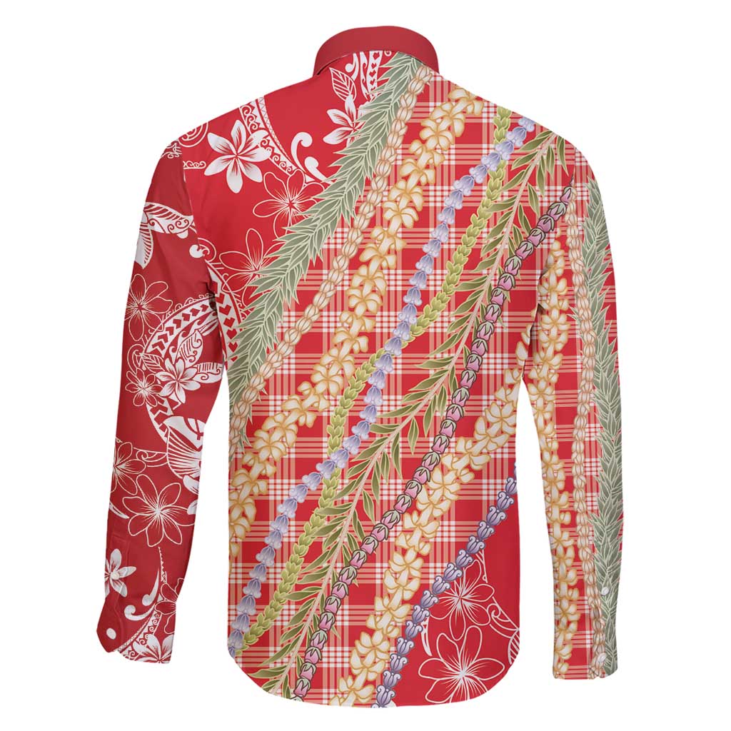 Red Palaka Hawaii Leis Family Matching Short Sleeve Bodycon Dress and Hawaiian Shirt Hawaiian-plaid Elegant Tropical Vibes - Polynesian Pride