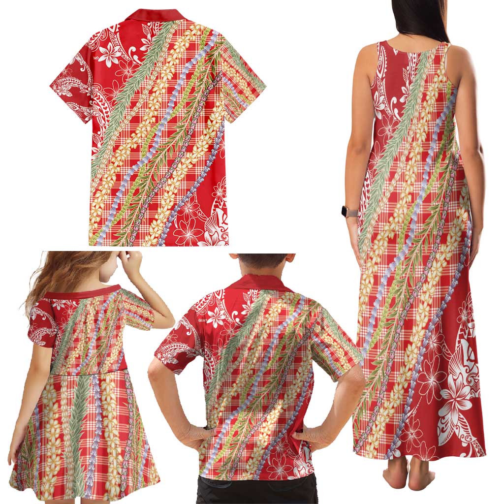 Red Palaka Hawaii Leis Family Matching Tank Maxi Dress and Hawaiian Shirt Hawaiian-plaid Elegant Tropical Vibes - Polynesian Pride