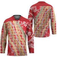 Red Palaka Hawaii Leis Hockey Jersey Hawaiian-plaid Elegant Tropical Vibes - Polynesian Pride