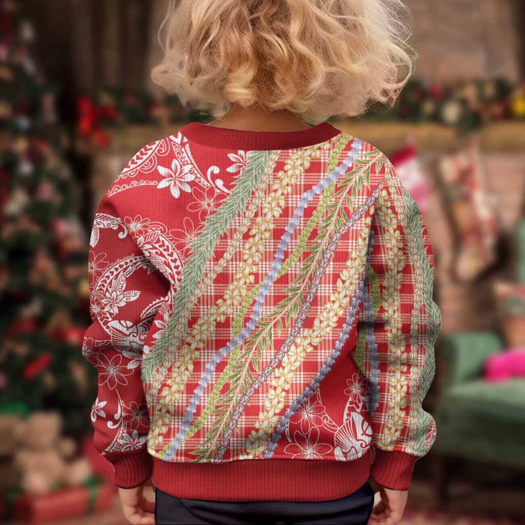Red Palaka Hawaii Leis Kid Ugly Christmas Sweater Hawaiian-plaid Elegant Tropical Vibes - Polynesian Pride