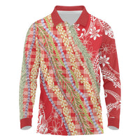 Red Palaka Hawaii Leis Long Sleeve Polo Shirt Hawaiian-plaid Elegant Tropical Vibes - Polynesian Pride