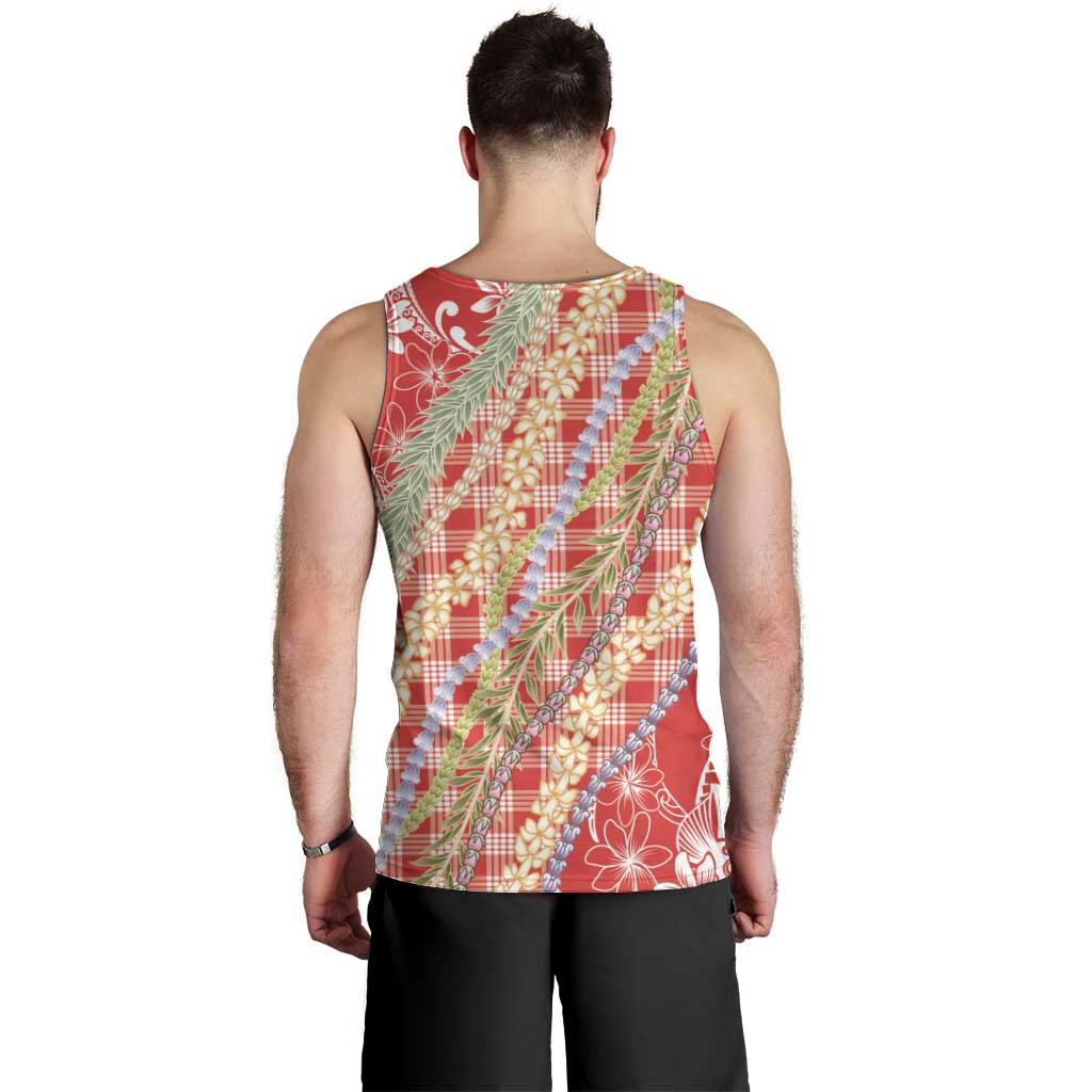 Red Palaka Hawaii Leis Men Tank Top Hawaiian-plaid Elegant Tropical Vibes - Polynesian Pride