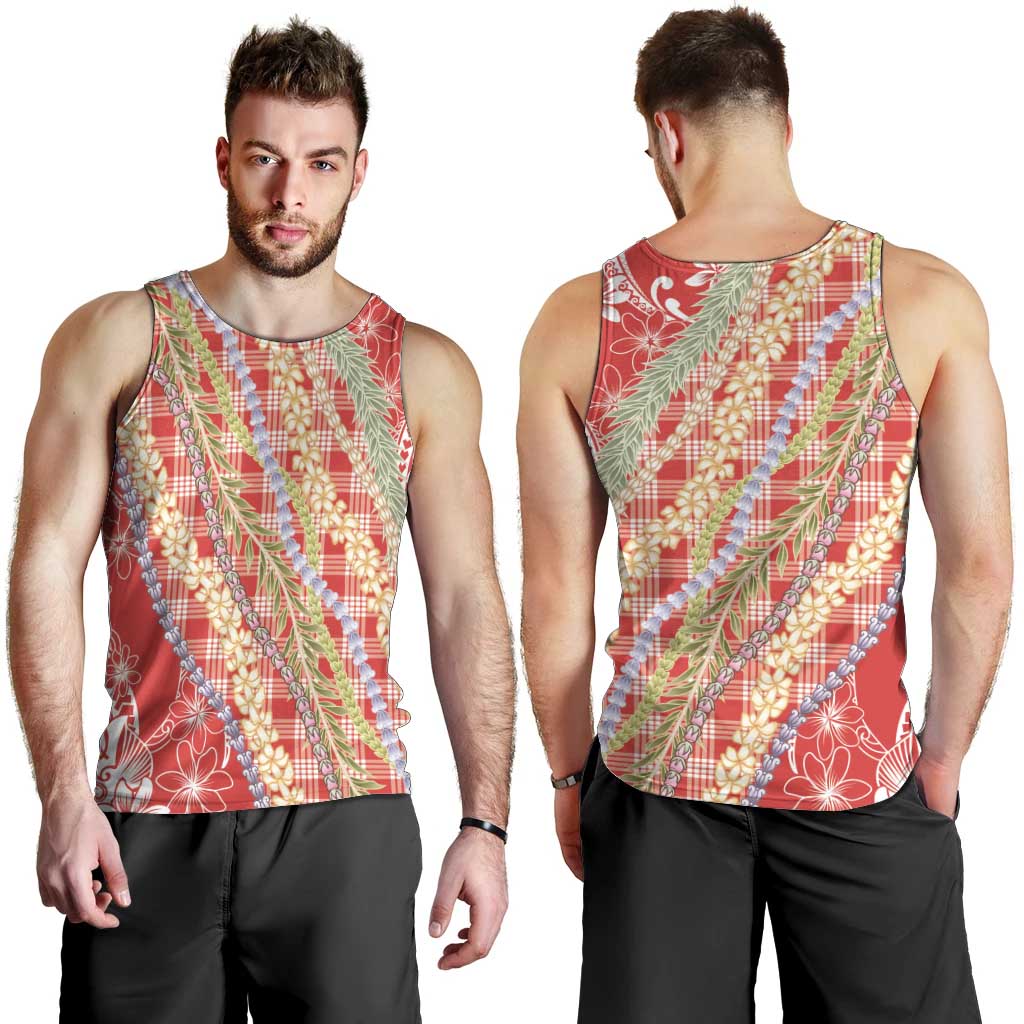 Red Palaka Hawaii Leis Men Tank Top Hawaiian-plaid Elegant Tropical Vibes - Polynesian Pride