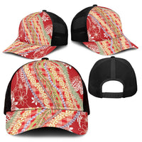 Red Palaka Hawaii Leis Mesh Trucker Cap Hawaiian-plaid Elegant Tropical Vibes - Polynesian Pride