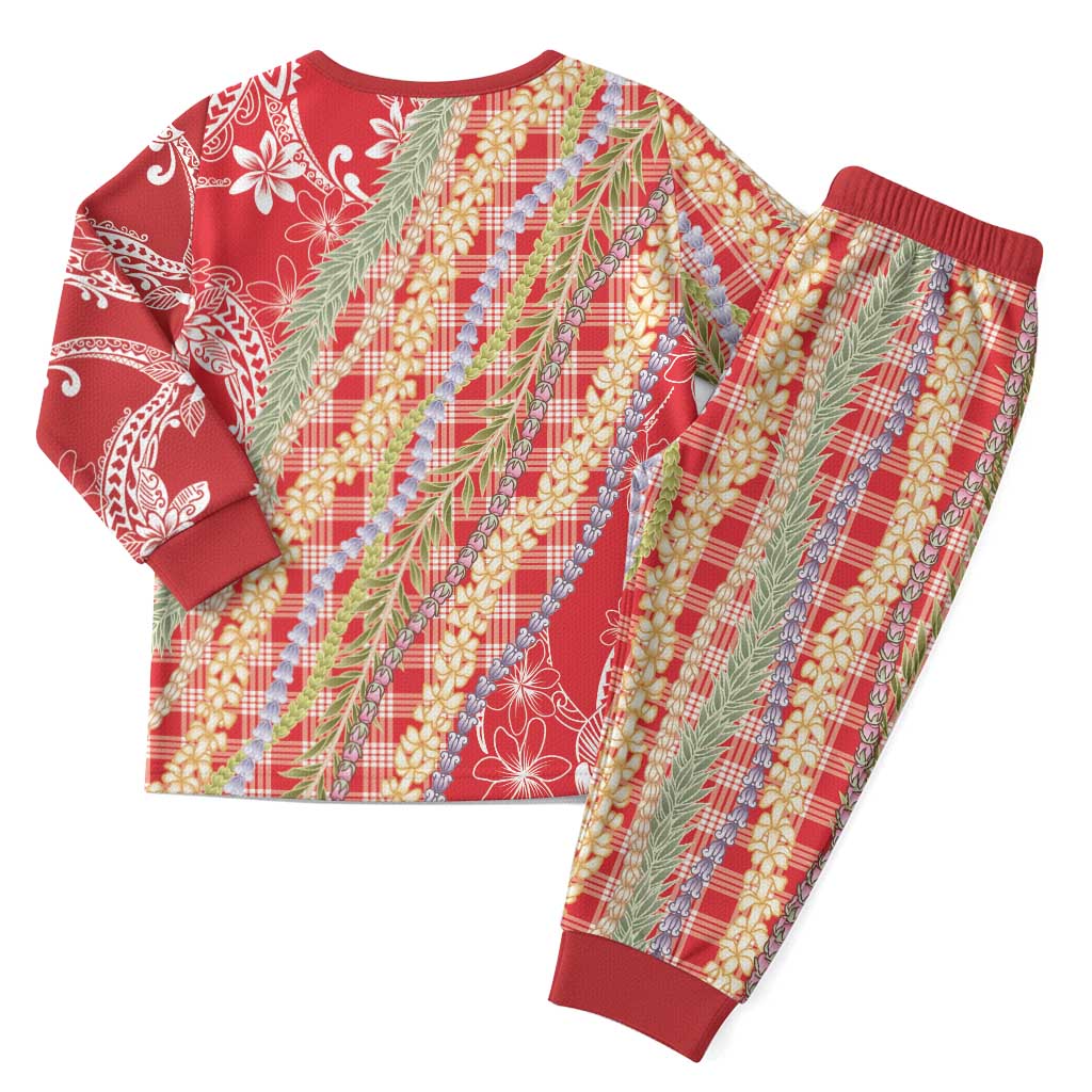 Red Palaka Hawaii Leis Christmas Pajama Set Hawaiian-plaid Elegant Tropical Vibes - Polynesian Pride