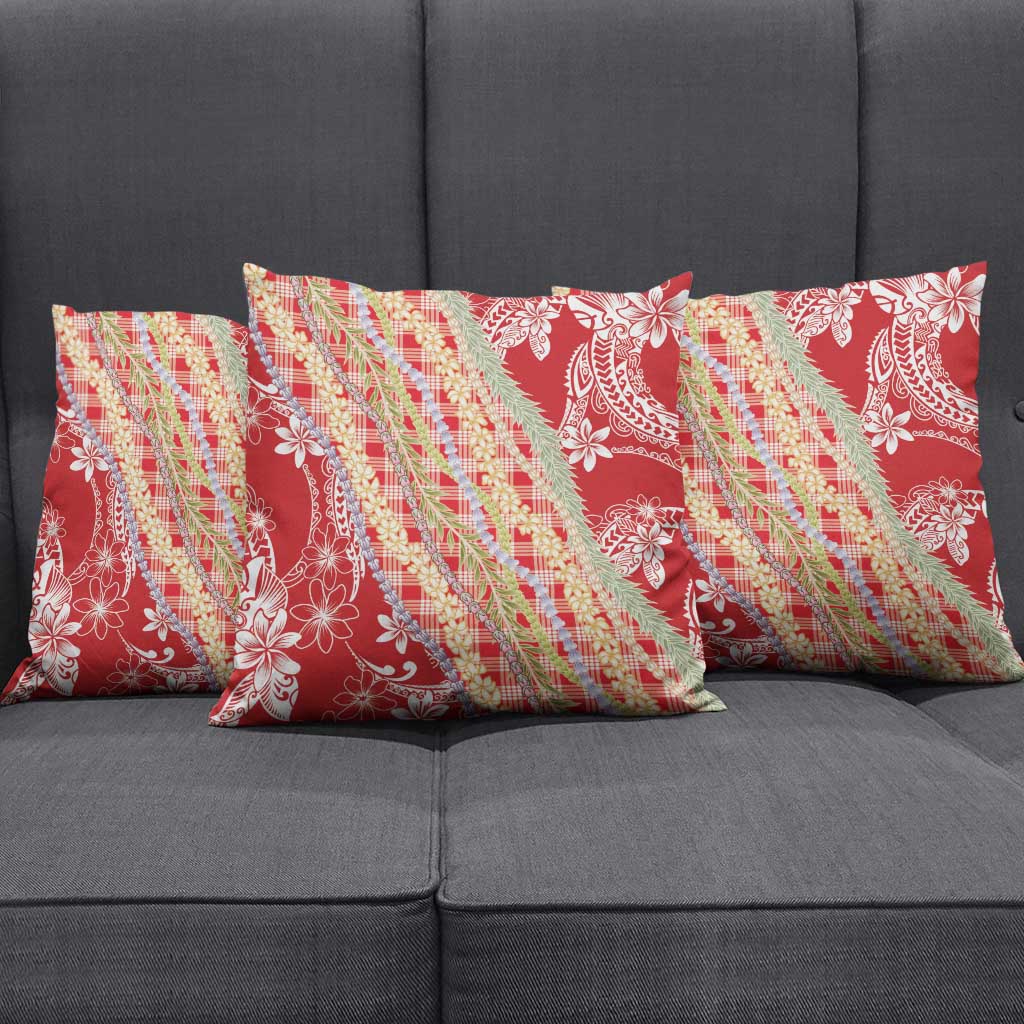 Red Palaka Hawaii Leis Pillow Cover Hawaiian-plaid Elegant Tropical Vibes - Polynesian Pride