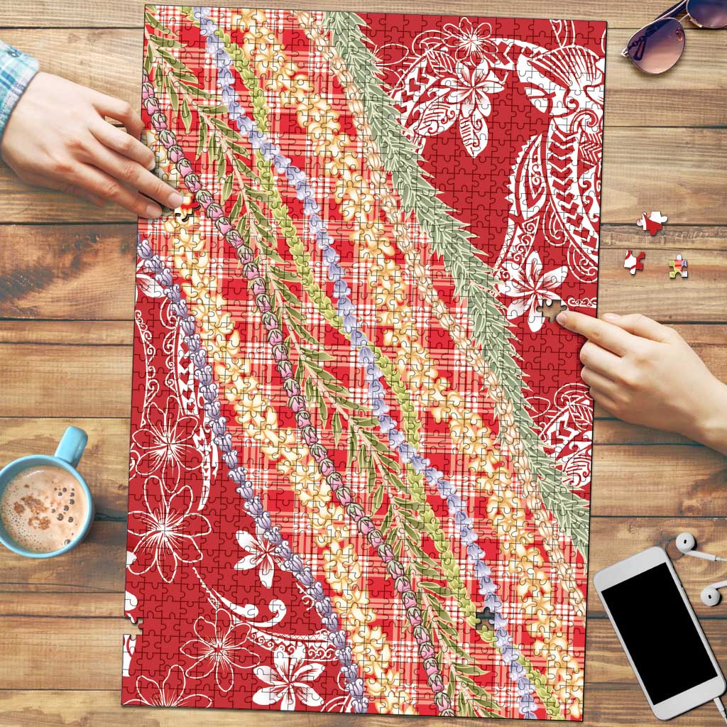 Red Palaka Hawaii Leis Puzzle Hawaiian-plaid Elegant Tropical Vibes - Polynesian Pride
