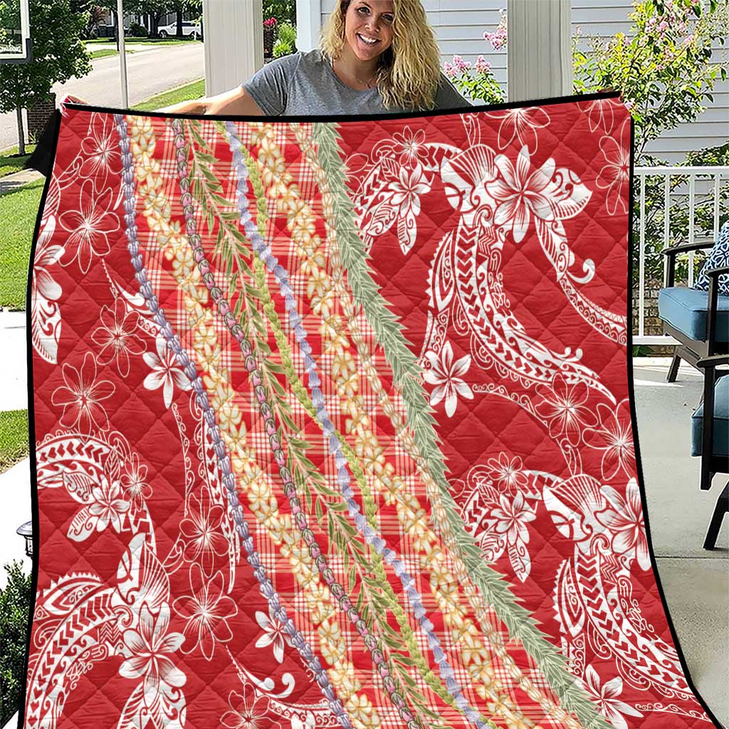 Red Palaka Hawaii Leis Quilt Hawaiian-plaid Elegant Tropical Vibes - Polynesian Pride