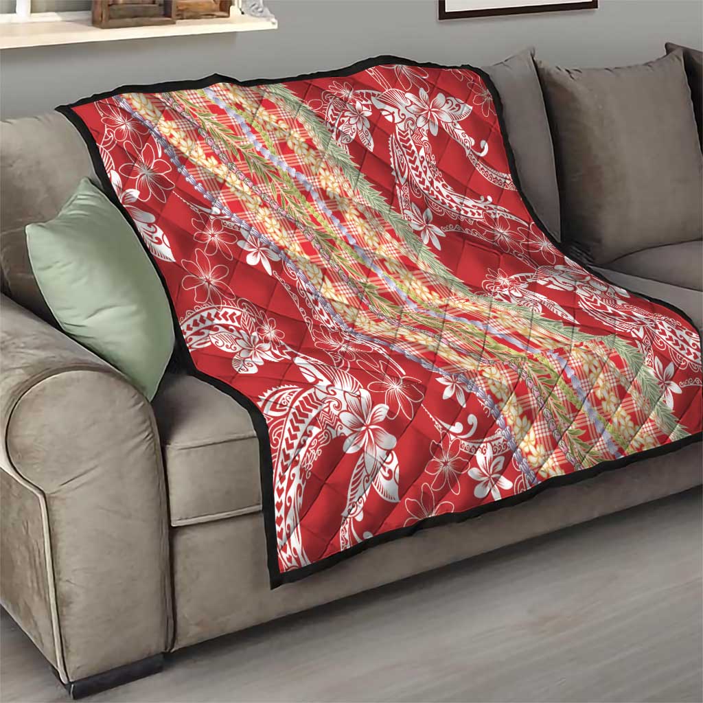 Red Palaka Hawaii Leis Quilt Hawaiian-plaid Elegant Tropical Vibes - Polynesian Pride
