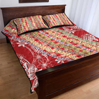 Red Palaka Hawaii Leis Quilt Bed Set Hawaiian-plaid Elegant Tropical Vibes - Polynesian Pride