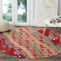 Red Palaka Hawaii Leis Round Carpet Hawaiian-plaid Elegant Tropical Vibes - Polynesian Pride