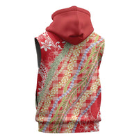 Red Palaka Hawaii Leis Sleeveless Hoodie Hawaiian-plaid Elegant Tropical Vibes - Polynesian Pride