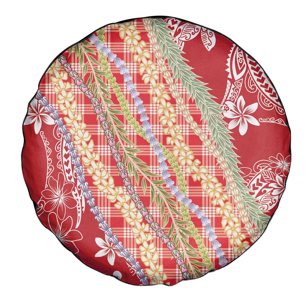 Red Palaka Hawaii Leis Spare Tire Cover Hawaiian-plaid Elegant Tropical Vibes - Polynesian Pride