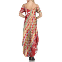 Red Palaka Hawaii Leis Summer Maxi Dress Hawaiian-plaid Elegant Tropical Vibes - Polynesian Pride